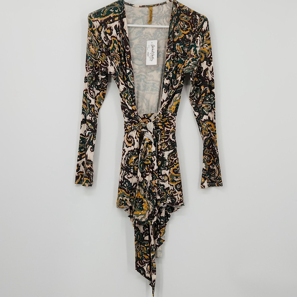Rachel Pally Rollo Top NWT $160 Eden Paisley Bohemian Wrap Hippie Psychedelic L - Picture 1 of 6